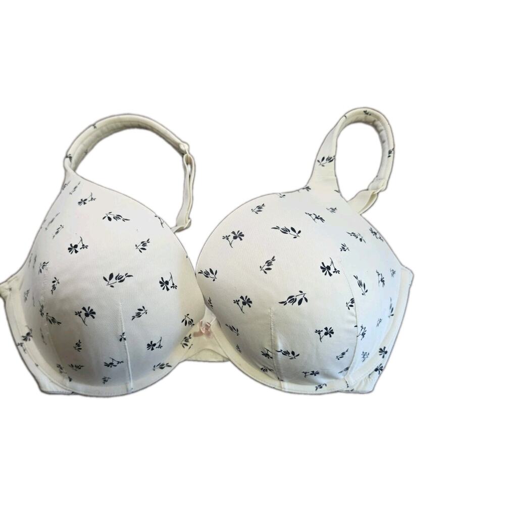 Lane Bryant Cacique Cream with Black Flowers Boost Plunge Bra Size 44C